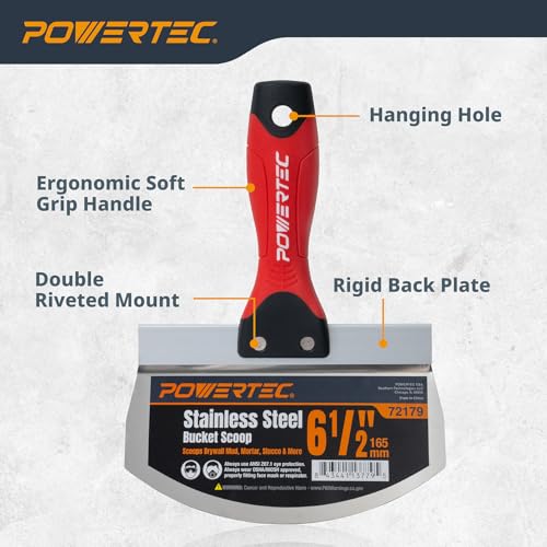 Image of POWERTEC 6-1 /2 inch Stainless Steel Bucket Scoop, Drywall Tapping Repair Tool, 1 PK (72179)