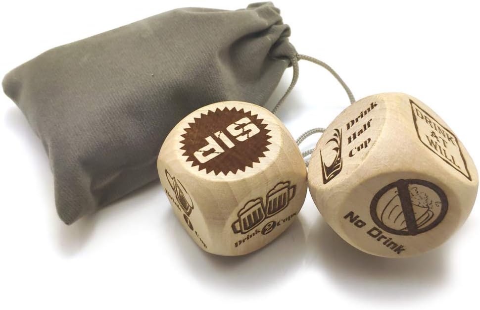 Party Drinking Dice Game Funny Rolling Decider Bachelorette Game Wooden Dices Set Bar Pub Turnt Drunk Frenzy Adult Favor Game 2PCS(40MM)