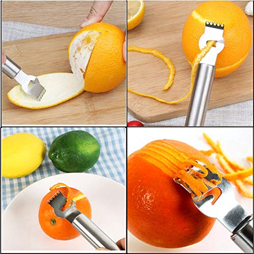 MUZOCT Stainless Steel Lemon Zester Grater with Channel Knife and Hanging Loop Kitchen Peeler Tool - Thumbnail 2