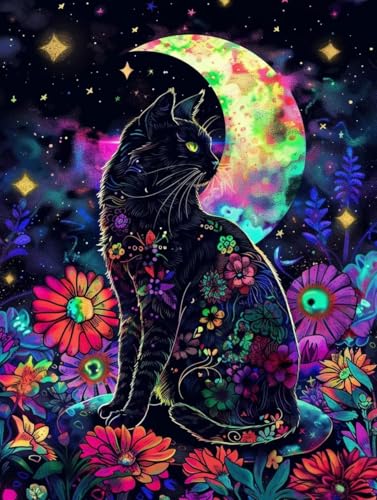 Peinture Diamant Lune et Chat : Votre Moment Détente DIY 70x90