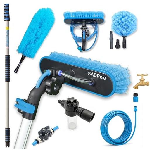 26ft IGADPole Washing Kit: Water-fed Brush with Soap Dispenser, Cobweb Dusters, with 5-Stage Telescoping Pole 5-20ft Pole/Window and Dusting Cleaning Kit