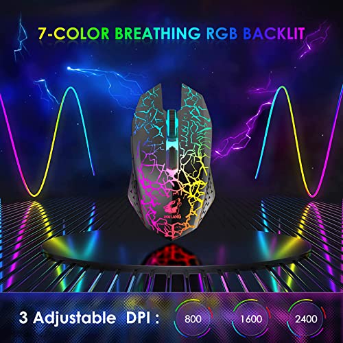Image of 60% Wireless Gaming Keyboard and Mouse Combo Set 2.4GHz Rechargeable 3800mAh Quiet 61 Keys Compact Gaming Keyboard with Rainbow LED Backlit + 2400DPI 6 Buttons Rainbow LED Silent Mouse (Black)