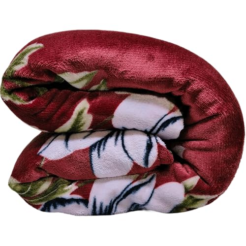 Image of Winter Woolen Premium Flannel Velvet Warm Duvet Cover Quilt Cover Rajai Cover Blanket Cover | Comforter Cover Single Size 60x100 inches Woollen (Crimson Red White Flower, Single Bed)