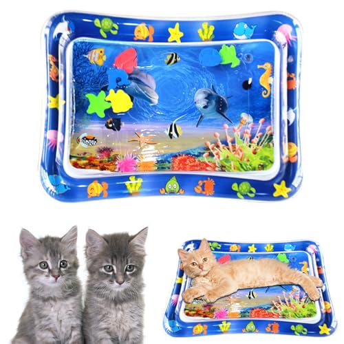 HBYDO Water Sensory Mat for Cats, Summer Cat Water Mat with Fish, Tummy Time Mat for Bored Indoor Cats Self Play Feel Cool Comfort (Square, Dolphin)