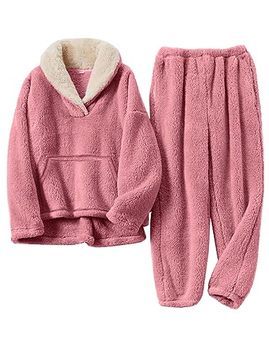 COZYPOIN Women's Fluffy Pajamas Set 2 Piece Soft Fleece Pjs Pullover Pants Loose Plush Sleepwear Warm Fuzzy Loungewear