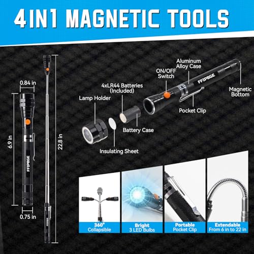 Magnetic Pickup Tool and 6 in 1 Multitool Pen with Touch Screen Stylus, Rulers, Bubble Level, Flathead, Phillips Screwdriver, Ballpoint Pen, Fathers Day Dad Gifts, Birthday Gifts for Men, 2 Pack - image 2