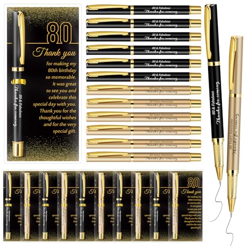 Feifeiya 30 Set 80th Birthday Favors with Black Gold Pens Cards