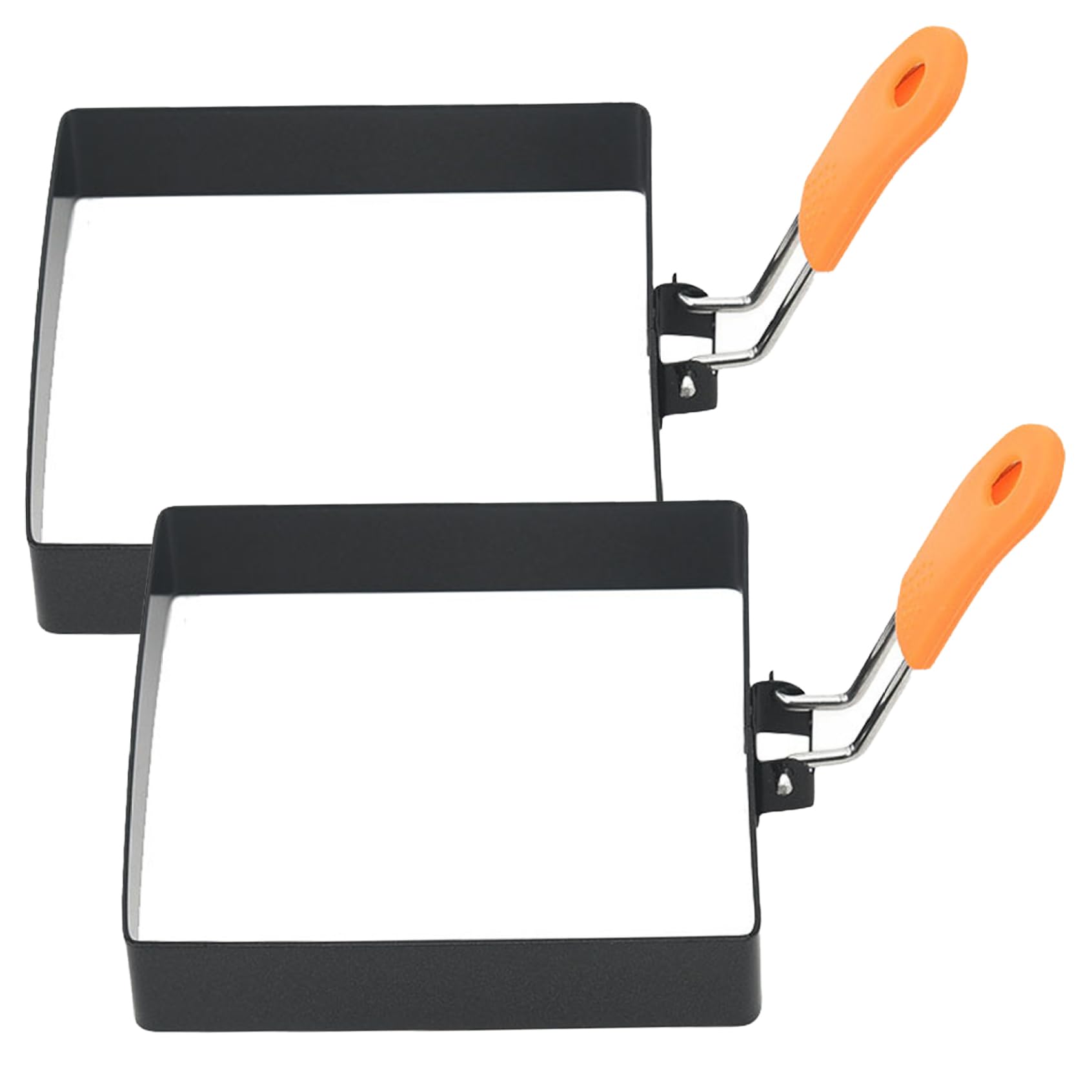 DAGLLGEW Egg Ring 2Pcs Non-Stick 4 Inch Square Egg Rings for Frying Eggs with Silicone Handle, Stainless Steel Square Mold for Breakfast Sandwiches Griddle Crumpet Style 1 Fried Molds