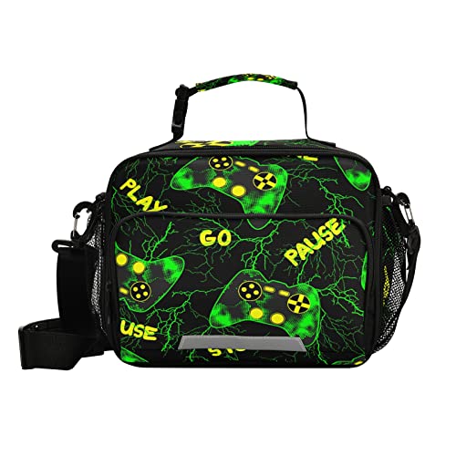 Eionryn Video Game Lunch Bags Green Marble Texture Lunch Box Insulated Cooler Bag Reusable Tote Shoulder Bag For Outdoor Picnic Meal Office #TOP4