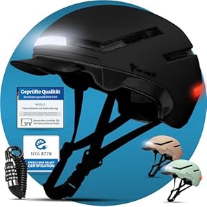 MIVELO Fahrradhelm Damen Herren Erwachsene mit Licht inkl. Helmschloss, NTA Zertifiziert bis 45km/h, Helm geeignet für E-Bike & S-Pedelec, Radhelm Ultraleicht & sicher, Unisex (Schwarz, M (54-58cm))
