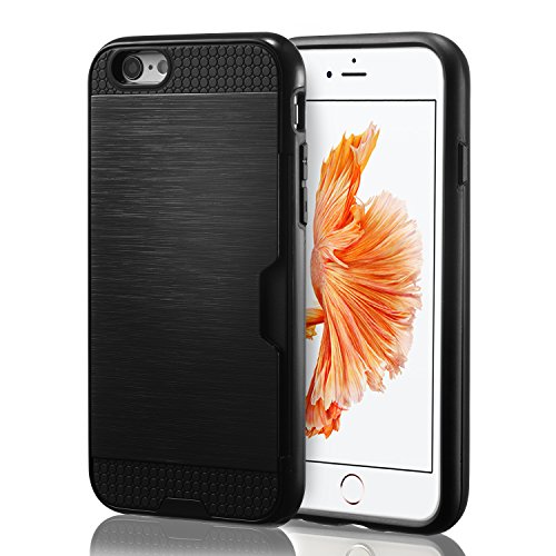 iPhone 6S Case, technext020 Heavy Duty Tough Hard Armor slim Black wallet Case Credit Card Slot Holder Cover for Apple iPhone 6S Bumper Back cover