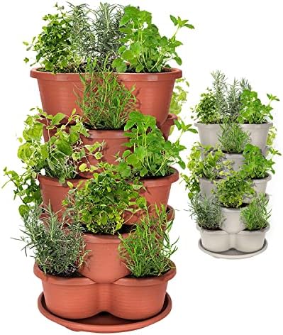 Amazing Creation Stackable Planter, Vertical Tower Garden Planter, Strawberry Planter, Indoor/Outdoor Planters, 5 Tier Garden Tower, Herb Planter for Growing Vegetables and Succulents (Terracotta)
