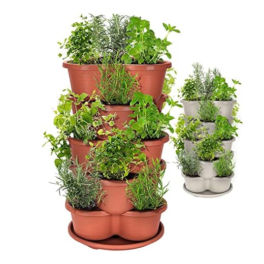 Amazing Creation Stackable Planter, Vertical Tower Garden Planter, Strawberry Planter, Indoor/Outdoor Planters, 5 Tier Garden Tower, Herb Planter for Growing Vegetables and Succulents (Terracotta)