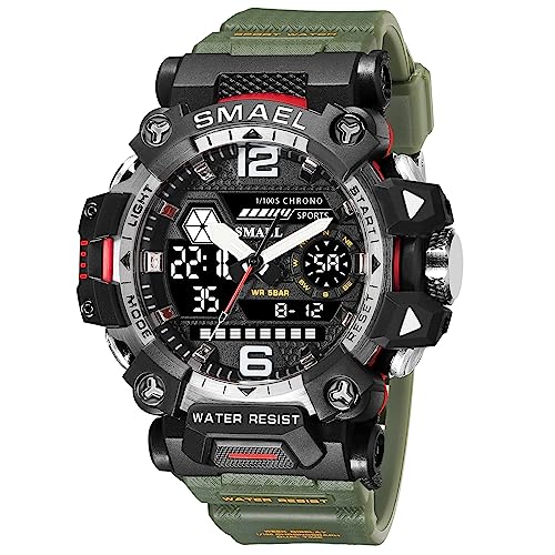Montre de sport SMAEL 8072 homme vert militaire avec sangle robuste