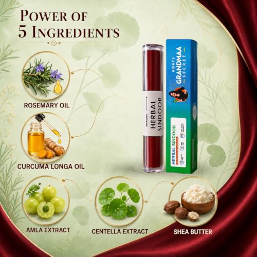 Image of NIDHI'S GRANDMAA SECRET Herbal Sindoor with Rosemary & Curcumin Extracts | Reduces Scalp Itchiness & Irritation | Mercury & Lead-Free | Smudge Proof Dual Liquid Sindoor Red & Maroon | 5mL