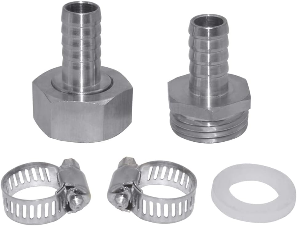 Stainless Steel Garden Hose Repair Kit with Clamps 5/8 Barb to 3/4 GHT Thread Male and Female Water Hose Adapter Connector Garden Hose Fitting 1 Set