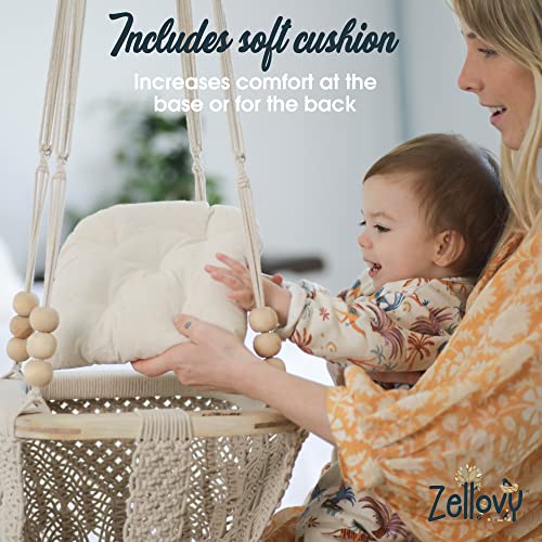 Zellovy Organic Macrame Baby Swing Chair With Cushion & Portable Canvas Backpack | Boho Baby Swing Outdoor Indoor Infants & Toddler | Hanging Rope Baby Gift Swing | Handmade Crochet Baby Hammock Swing #TOP3