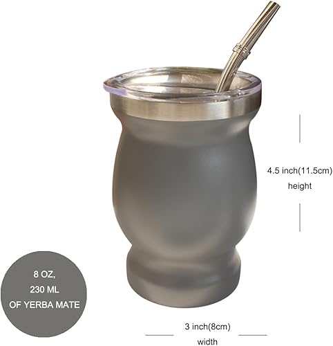 Miniatura 3 de Beruth Bombilla Yerba Mate Gourd, juego de tazas de té de acero inoxidable de 8 onzas con una tapa multifuncional, dos popotes y cepillos de