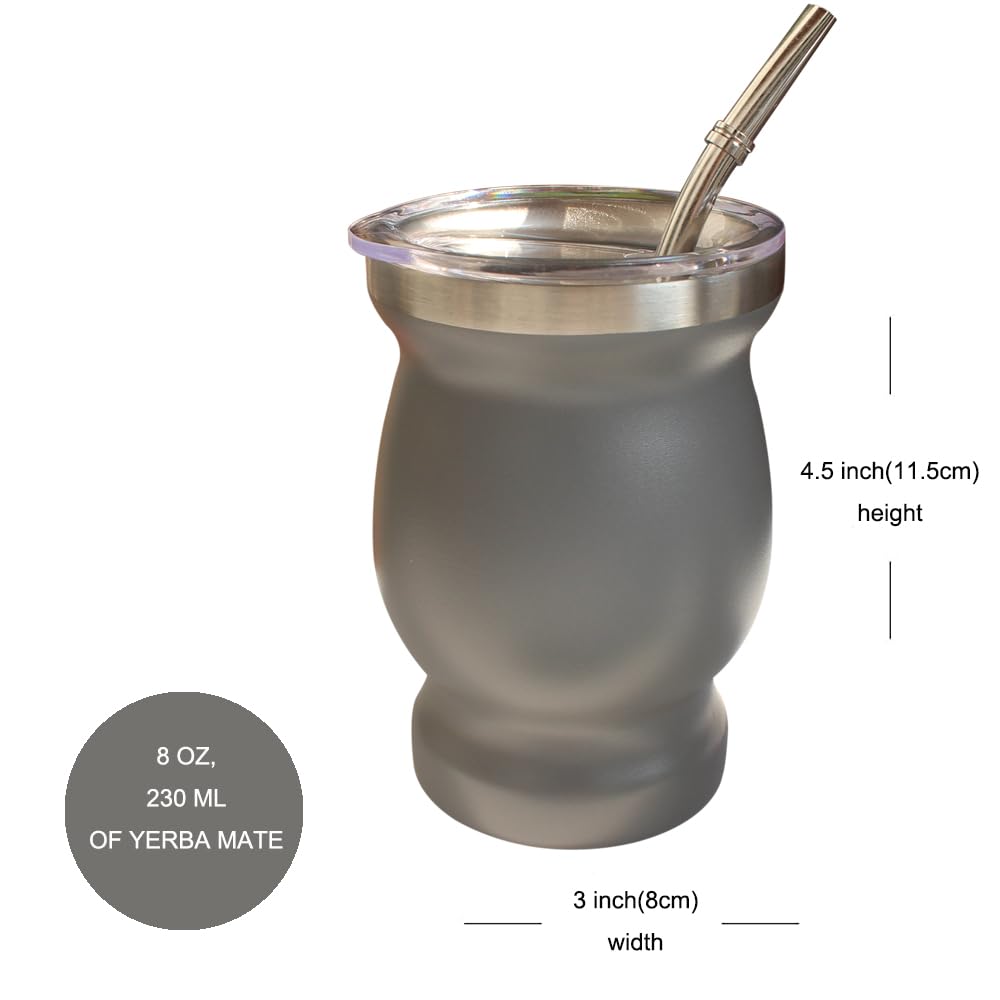 Husfunov 8oz Yerba Mate Cup, 304 Stainless Steel Double