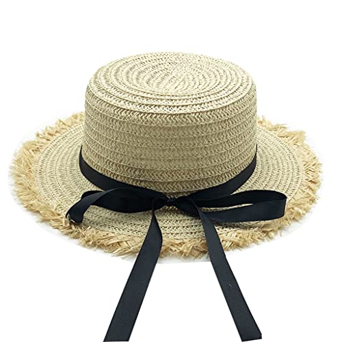 Chapeau de paille d'été respirant pour femme taille 56-58cm avec ruban élégant couleur C