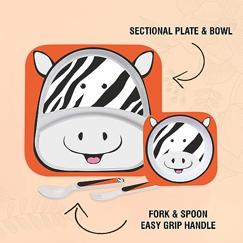 Image of Cello Kids Meal Melamine Dinner Set with Zebra Print | Safe and hygenic for Kids to use | Attractive and Long Lasting Designs | Break Resistant | Orange, Set of 4
