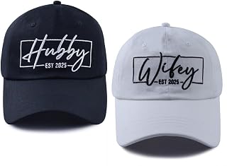 Wifey & Hubby Hats for Women Men, Adjustable Cotton Embroidered New Husband and Wife Matching Outfits Baseball Cap