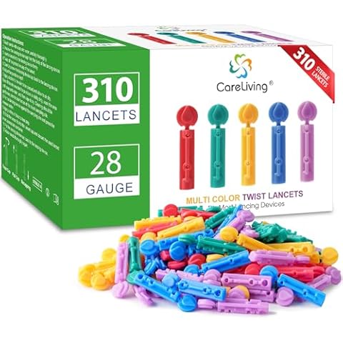 CareLiving Lancets for Diabetes Testing - 28 Gauge Diabetic Lancets for Blood Testing and Glucose Testing - Fits Most Lancing Devices - 310 Count (Colourful) Cover