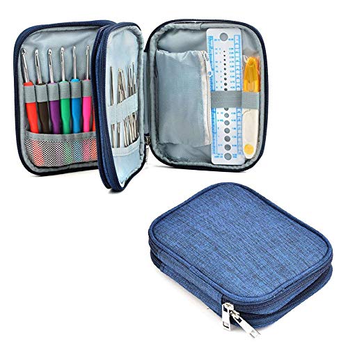 Anpro Set 100 in 1 Uncinetto con Astuccio Ago Crochet in Alluminio con Case Custodia Protettiva di Pelle per Fai da Te