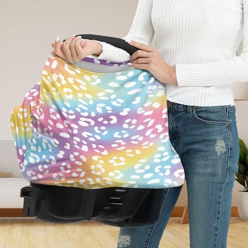 Image of Forchrinse Colourful Leopard Print Car Seat Cover Stretchy Breastfeeding Nursing Cover Soft Multi Use Cover for Shopping Cart /High Chair /Stroller