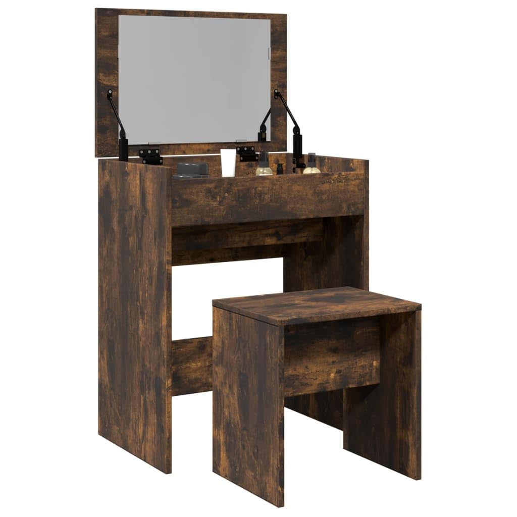 Générique Schminktisch aus Holz, Raucheiche, 60 x 40 x 113,5 cm | Mit Spiegel, 1 Aufbewahrungsfach, Wandbefestigung inklusive, für Schlafzimmer