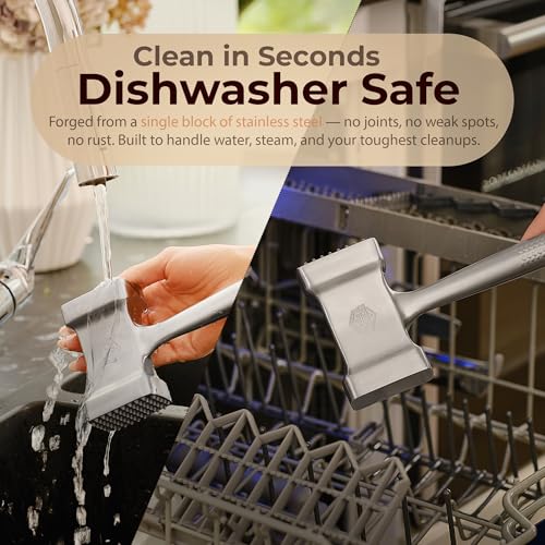 Stainless Steel Meat Mallet Hammer Tenderizer, Textured Grip Meat Mallet Tenderizer, 1.1lb Single-Piece Chicken Pounder, Large Surface Meat tenderizer Tool, 5-Year Warranty, Ablandador de carne