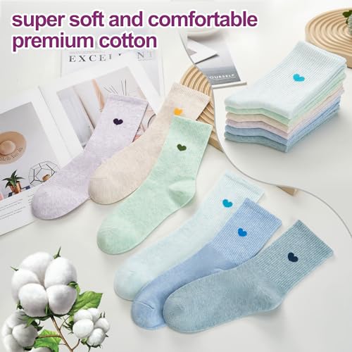Image of inhees Women's Cotton Crew Socks - 6Pairs Above Ankle Fun Cute Heart Bootie Dress Socks - Gifts for Mother /Her