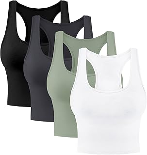 4 Pieces Women's Crop Tops Cotton Basic Tank Tops Racerback Sleeveless Sports Workout Crop Tank Tops