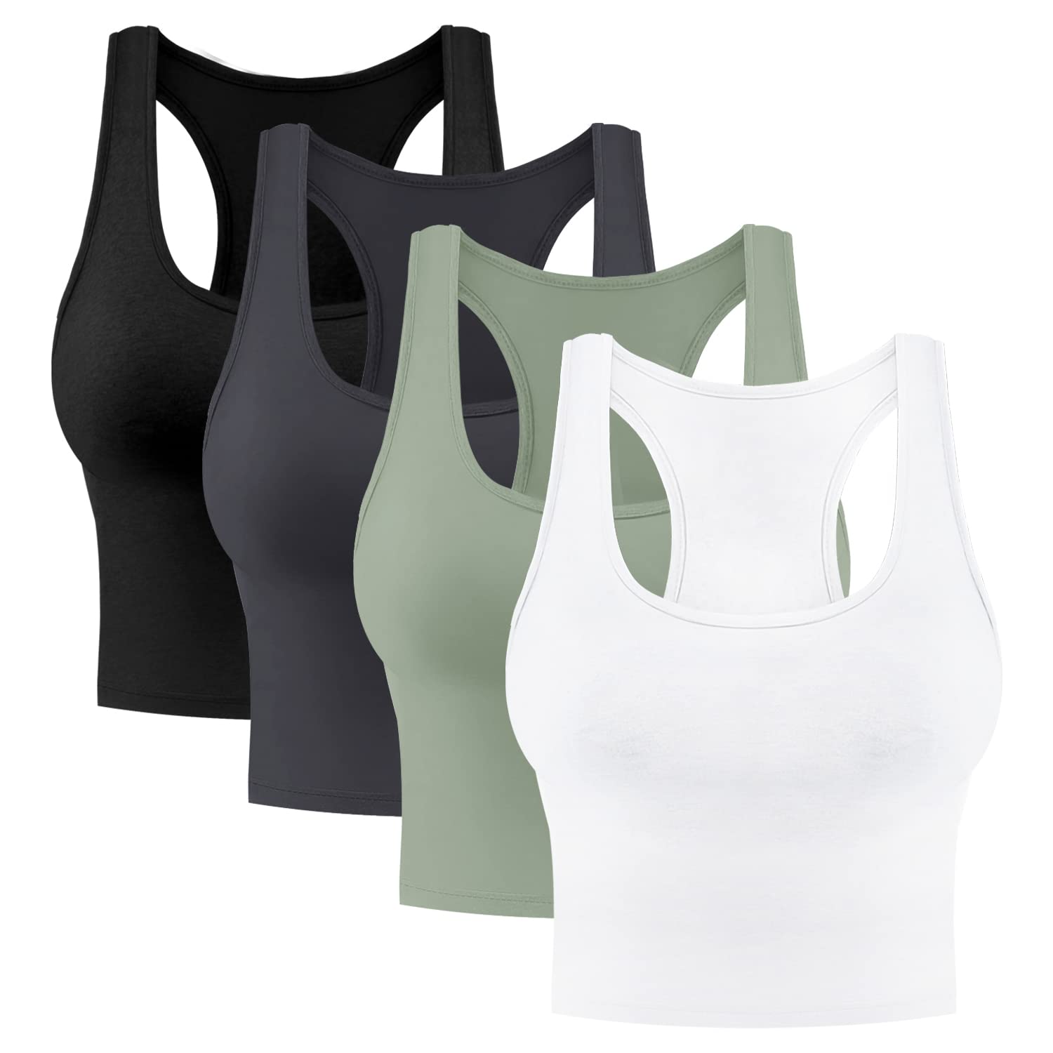 Tenpluszero 4 Pieces Women's Crop Tops Cotton Basic Tank Tops Racerback Sleeveless Sports Workout Crop Tank Tops
