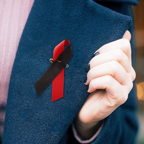 Image of 200 Pieces Sepsis Awareness Black and Red Ribbons with Safety Pins 1.4 * 3 inch