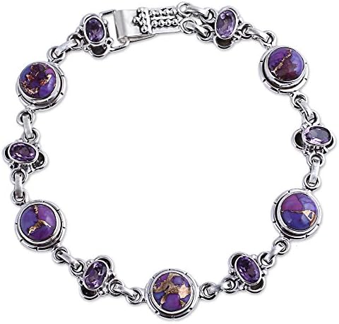 NOVICA Handmade Purple Delight - Amethyst and Purple Composite Turquoise Link Bracelet, Multi-Gem Silver Link Bracelet, Dot Pattern Bracelets, Women Bracelets, Bracelets for Women, Christmas Gifts