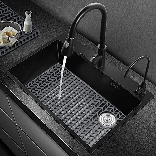 AWOKE Sink Protectors for Kitchen Sink,Kitchen Sink Protector Mat - 28.6" x 14.5" Heat-Resistant Silicone Folding Non-Slip Mat for Stainless Steel Sink with Right Drain (Grey)