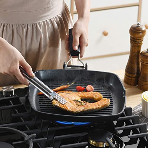 S·KITCHN Grill Pan with Folding Handle, Nonstick Grilling Pan for Stove Tops, Induction Compatible Square BBQ Pan with Pour Spouts - 11 in by S·KITCHN - Image 4