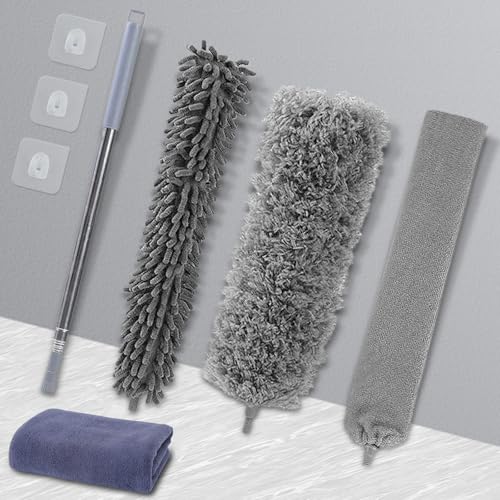 UZSUZZ Plumero Atrapapolvo, Lavable Plumero Microfibra de Polvo con Varilla Telescópica de Acero Inoxidable hasta 280 cm, Duster Limpieza Ventiladores Techo Alto, Telarañas, Persianas, Ventanas,8pcs