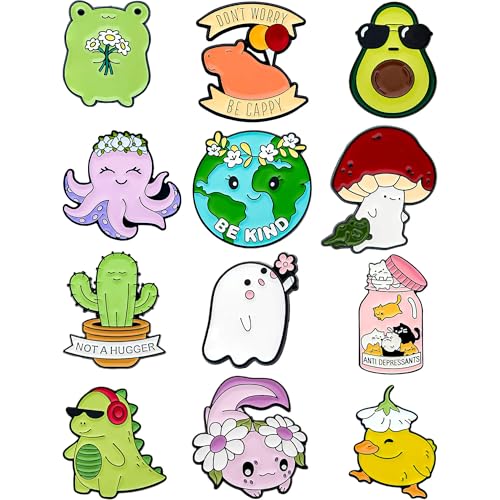 Anjulery 12-Piece Cute Enamel Pins Set – Funny Metal Lapel Pins for Backpack, Jacket, Hat, Lanyard & More – Aesthetic & Collectible Pin Badges – Unique Gift for Friends, Teens, & Pin Collectors (Assorted-K)