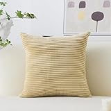 HOME BRILLIANT Decorative Plush Velvet Corduroy Striped Throw Euro Pillow Sham Cushion Cover for Sofa, 26x26 inches (66cm), Taupe