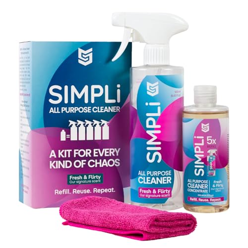 Image of SIMPLi All Purpose Cleaner Starter Kit - Multipurpose Cleaner Concentrate Refill 8.45 fl oz Makes 85 fl oz + Reusable Spray Bottle 17 fl oz - Surface Cleaner for Kitchen, Bathroom, Glass, Floor