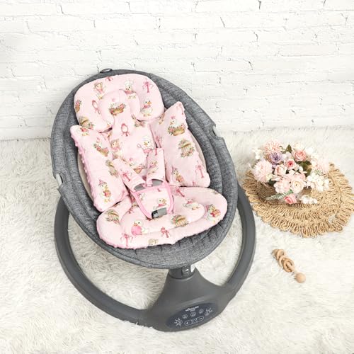 Image of Infant Car Seat Insert with 3 Strap Covers, Soft Car Seat Head Support for Baby Girls, Plush Fabric Newborn Insert for carseat, Strollers, Swings, Bouncer, Flower Goose