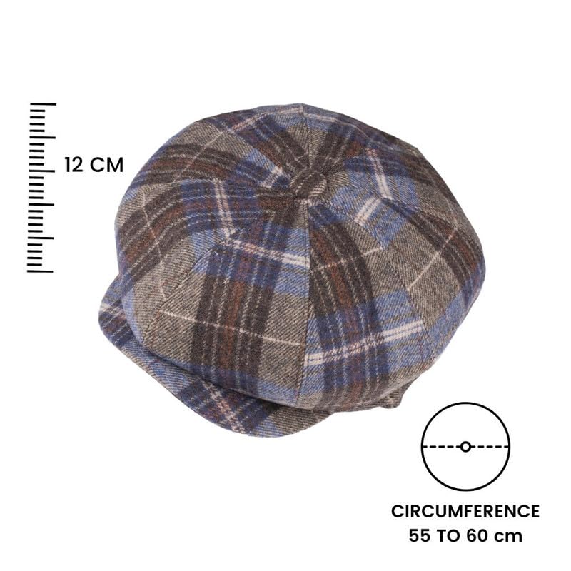 Image of The Tie Hub Wool Flat Cap for Men & Women | Adjustable Vintage Newsboy Gatsby Hat for Casual, Travel, Outdoor | Free Size Herringbone Ivy Style Cap