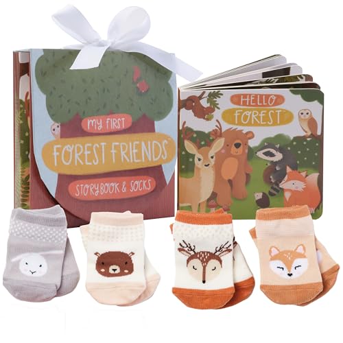Image of Tickle & Main Woodland Forest Friends, 5-Piece Gift Set for Infants 0-12 Months, Includes Storybook and 4 Pairs of Animal Socks