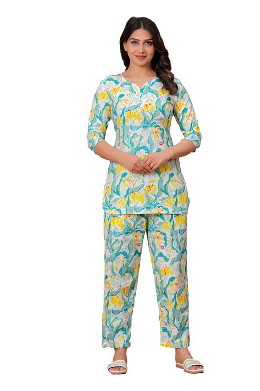 Image of 100% Cotton Printed Night Suit for Women's Shirt and Pyjama Sleep wear Set for Womens and Girls