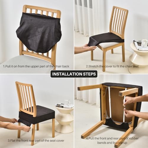 Image of SearchI Stretch Dining Chair Seat Covers Set of 4, Soft Removable Washable Seat Covers for Dining Chairs, Dining Room Seat Cover Protector (Rear-Covered, Double Square Beige)