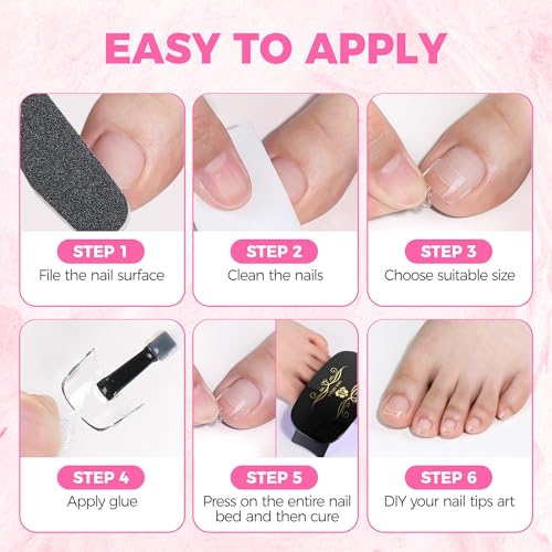 Image of UNA GELLA Toe Nail Tips Half-Cover Squavol 510 Pcs, 15 Sizes Pre-filed Squavol Toe Tips Acrylic Nails, Square Oval Nail Forms for Wide Toe Nail Extension, Flexible False Toe Nails for Home DIY Salon