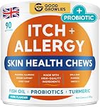 GOODGROWLIES Itchy Dog Skin Relief - Allergy Support Chews - Skin & Coat Supplement - Omega 3 Fish Oil - Itching & Paw Licking - Dry Skin & Hot Spots - 90ct/Pork