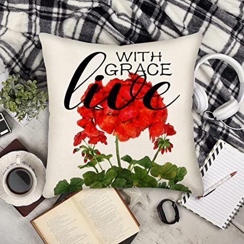 Live-with-Grace-Decorative-Red-Geranium-Flower-Pillow-Covers-18×18-Inch-Spring-Summer-Outdoor-Farmhouse-Throw-Pillows-Botanical-Plant-Garden-Decor-Cushion-Case-for-Sofa-Couch Live with Grace Decorative Red Geranium Flower Pillow Covers 18×18 Inch Spring Summer Outdoor Farmhouse Throw Pillows Botanical Plant Garden Decor Cushion Case for Sofa Couch